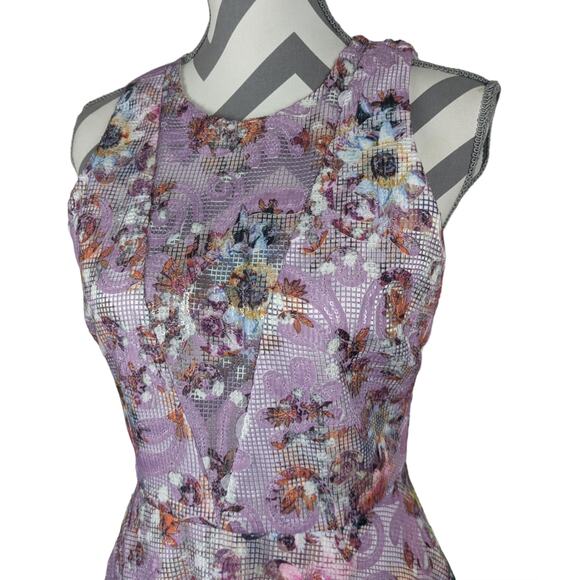 BADGLEY MISCHKA BELLE Nadia Dress Floral Sleeveless A-line Cocktail Lilac Size 6 - Picture 4 of 15